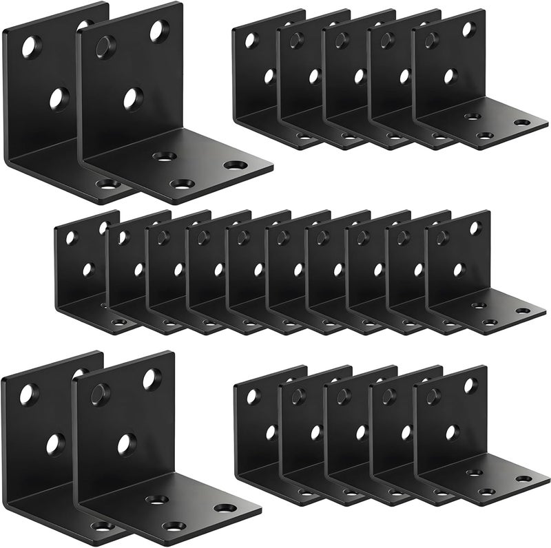 XHMAXE 25Pack 1.5''Black Angle Brackets with Slot, 2 MM Thickness Stainless Steel Brackets for Wooden Furniture Timber, Heavy Duty Wide Corner Metal Brace 90Degree Shape Steel Angle Bracket - Image 1